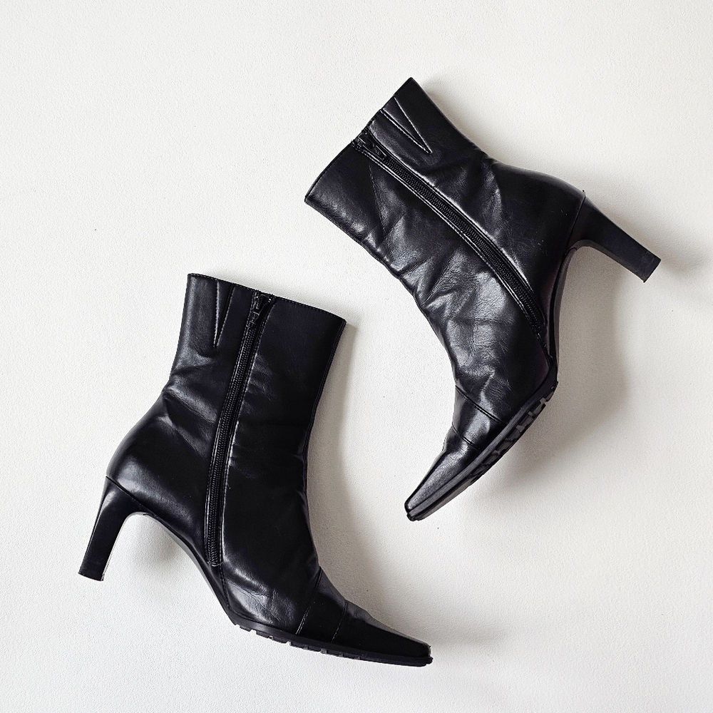 🖤 Paul Green Black Leather Ankle Boots Austria Made Heeled Square Toe Buckle - Picture 12 of 16